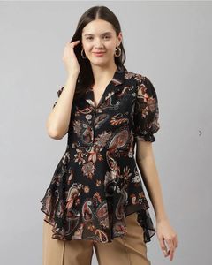 Stylish Black Paisley Print Top