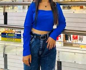 Blue Long Sleeve Crop Top