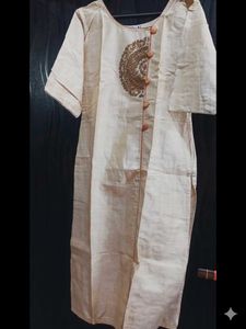 Elegant Beige Raw Silk Kurti with Bronzed Mandala