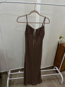 Cottage core Brown Polka Dot Maxi Dress