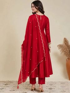 Red Embroidered Anarkali Kurta Set