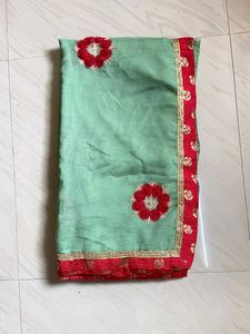 Elegant Mint Green Embroidered Saree