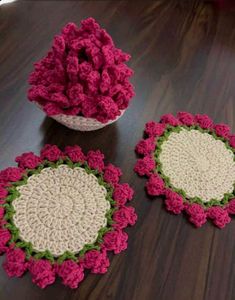 Crochet Red Tulip Coasters Set of 6