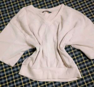 Cream V-Neck Cropped Top