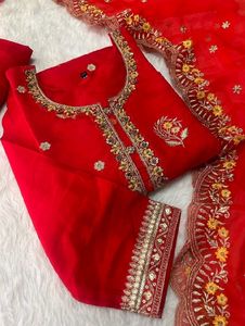 Red Embroidered Kurta Set