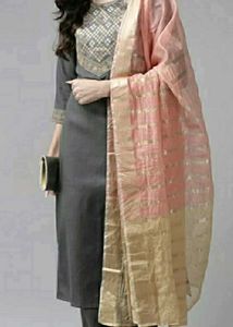 Grey Kurta Set With Dupatta Size M
