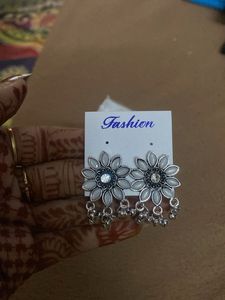 Floral Silver Jhumka Earrings