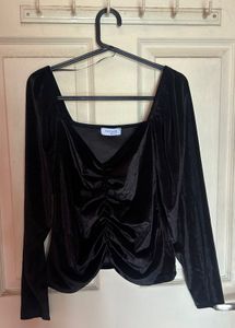 Black Velvet Ruched Top
