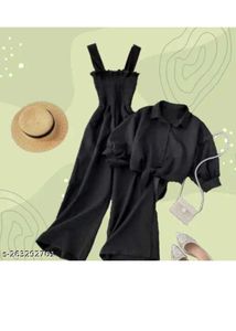 Chic Black Jumpsuit and Shirt Set