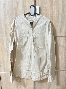 Men's Beige Mandarin Collar Shirt