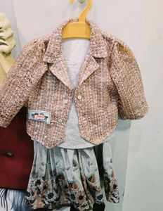 Chic Textured Jacket & Floral Dress Set