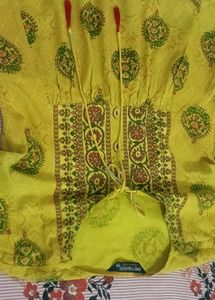 Yellow Floral Print Peasant Short Kurti