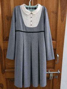 Vintage Elegant Grey Pleated Dress