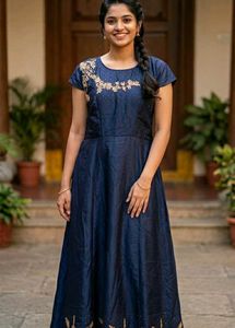 Elegant Navy Blue Embroidered Gown