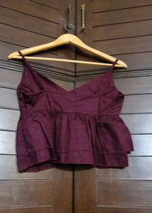 MAGRE Burgundy V-neck Peplum Cami Top
