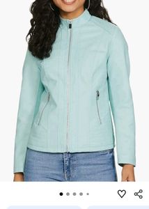 Light Blue Faux Leather Jacket