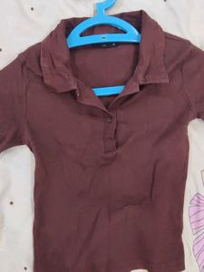 Bonkers Chic Brown Collared Crop Top