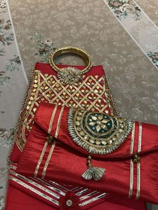 Combo of 3- Heavy Red Golden Clutch with Zari