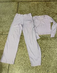 Lavender Ribbed Long Sleeve Top with pajama set