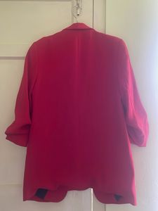 Chic Red Blazer with Ruched Sleeves