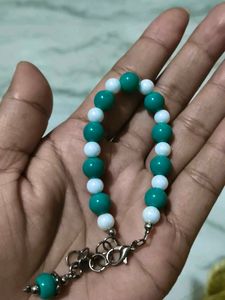Green agate stone &amp; White learl Bracelet