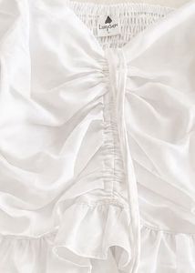 White Ruched Bow-Front Top