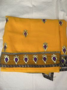 Beautiful Yellow Embroidered Saree