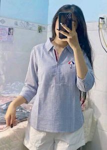 Striped Casual Shirt with Umbrella Logo