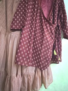 Maroon Printed Kurta with Skirt Set
