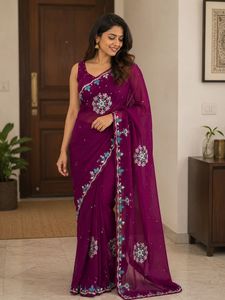 Purple Embellished Saree