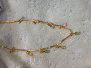 Gold Anklet with Gemstone Drops