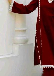 Maroon Kurta Set with White Lace Detail