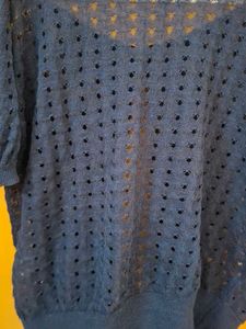 Navy Blue Crochet Knit Cardigan