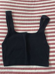 Black Ribbed Square Neck Crop Top