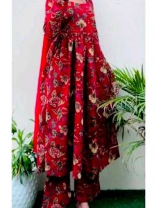Beautiful Red Floral Kurta Set