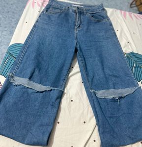 Wide Leg Blue Denim Jeans