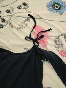 Navy Blue Tie-Up Off-Shoulder Top