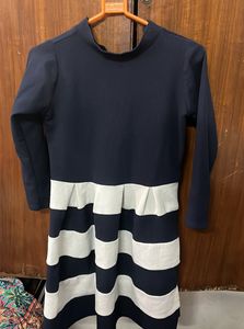 Midnight Blue and white middi Dress,Medium Sized