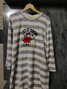 Cozy Striped Sleepshirt with Cute Bear Graphic