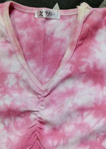 Pink Tie-Dye V-Neck Top