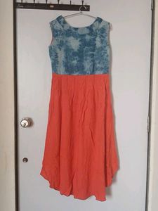 Stylish Blue Tie-Dye Orange Dress