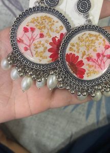 Floral White Jhumka Earrings