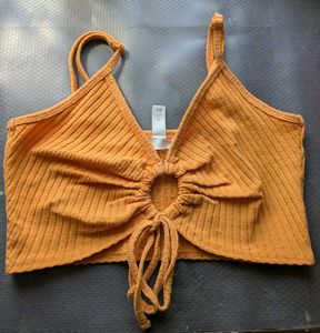 Orange Ribbed Crop Top with Ring Detail