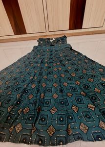Teal Geometric Print Lehenga Skirt