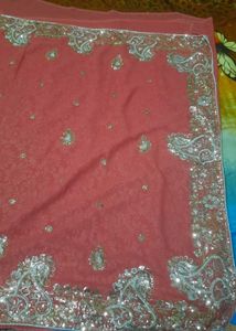 Embellished Coral Saree