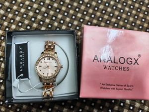 Analogx Rose Gold Watch with Rhinestone Bezel