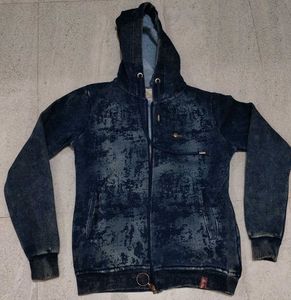 Trendy Denim Look Zip-Up Hoodie