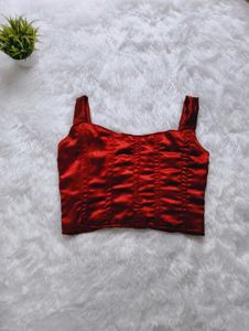 Vibrant Red Saree with Matching Corset Blouse
