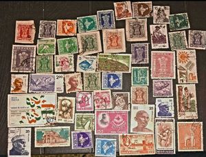 50 unique vintage INDIAN stamps circulated