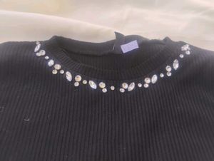 H&amp;M Black Embellished Long Sleeve Top